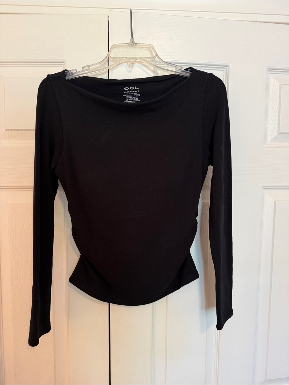 OGL Black Long Sleeve Boatneck Slim Brami Top